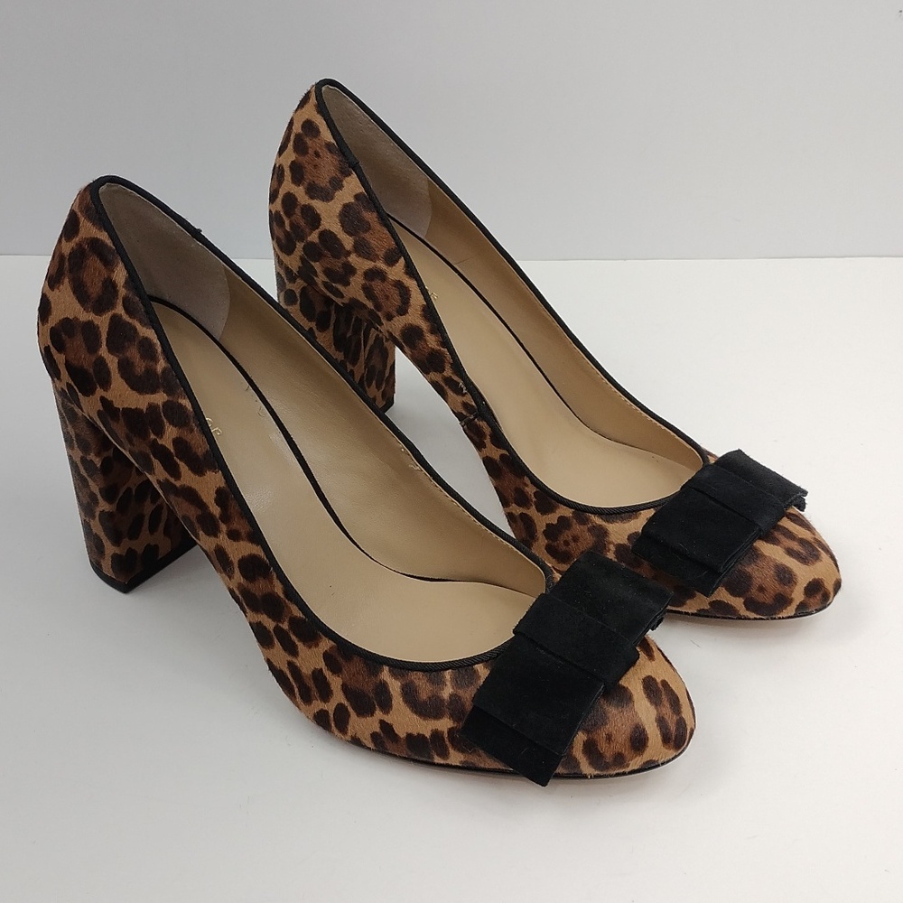 Ann Taylor Leopard Print Block Heel Pumps with Black Bow